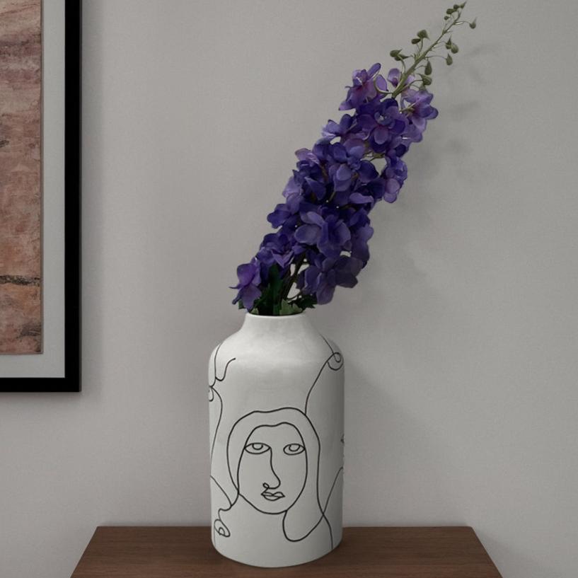 Abstract Lines Face Ceramic Vase Big