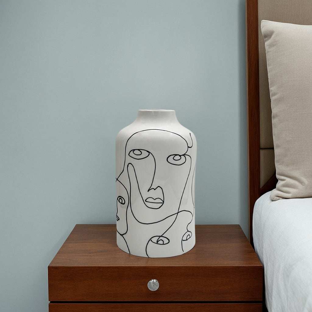 Abstract Lines Face Ceramic Vase Big