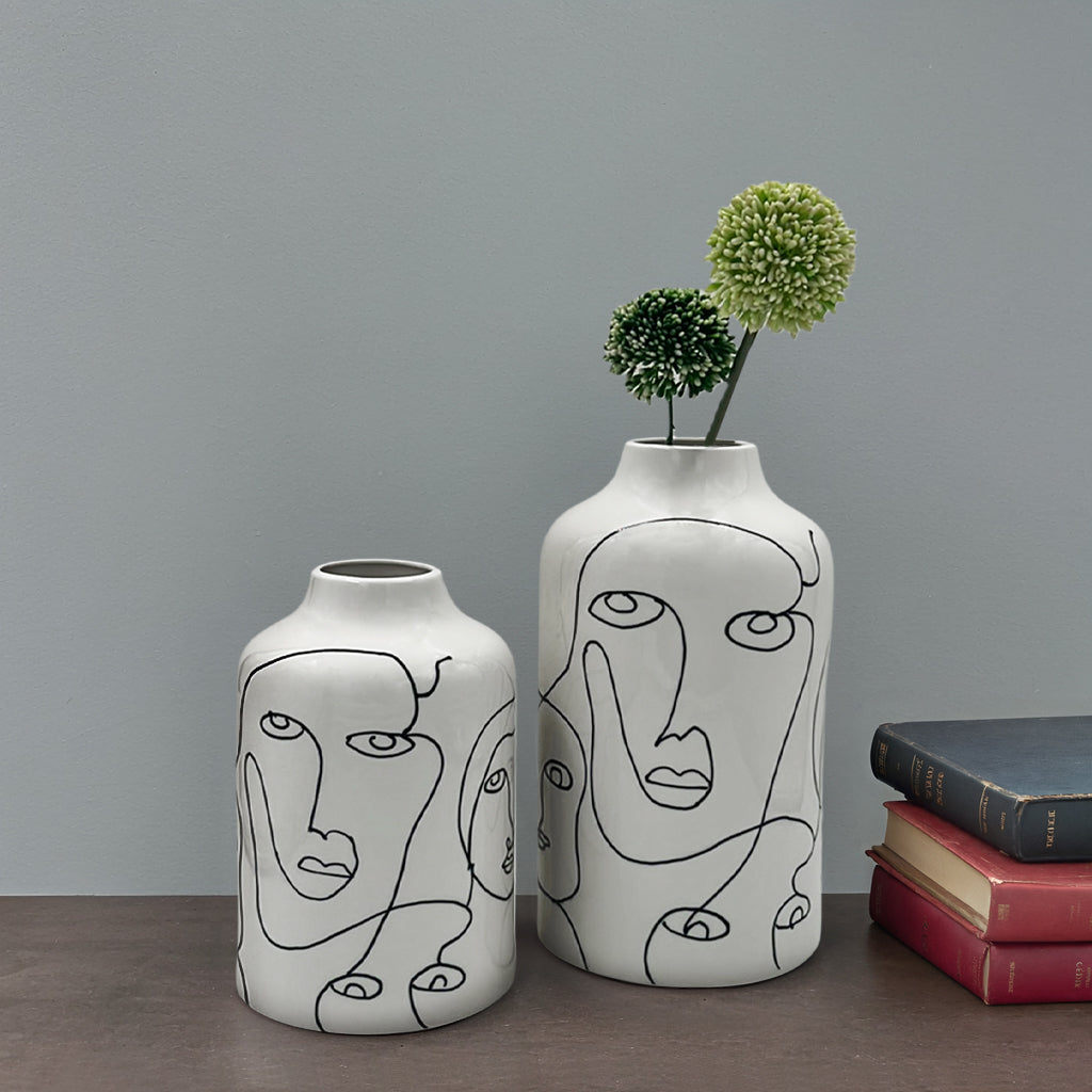 Abstract Lines Face Ceramic Vase Small