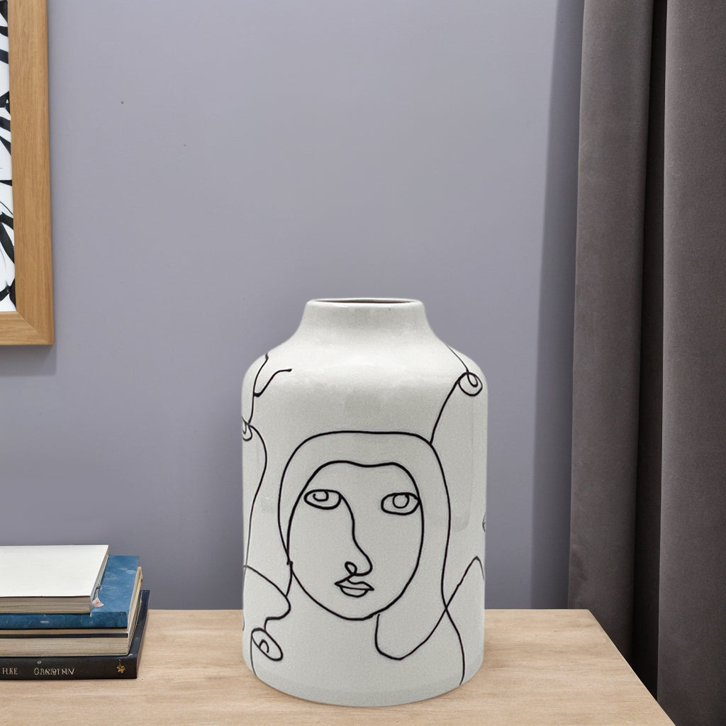 Abstract Lines Face Ceramic Vase Small