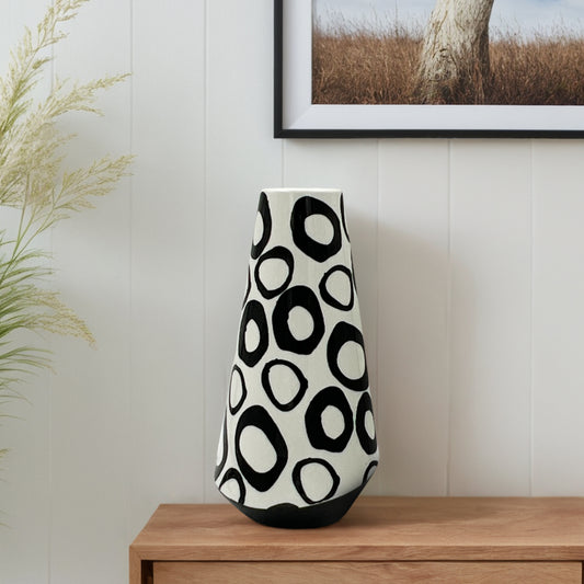 Modern White Ceramic Vase Round Pattern Big