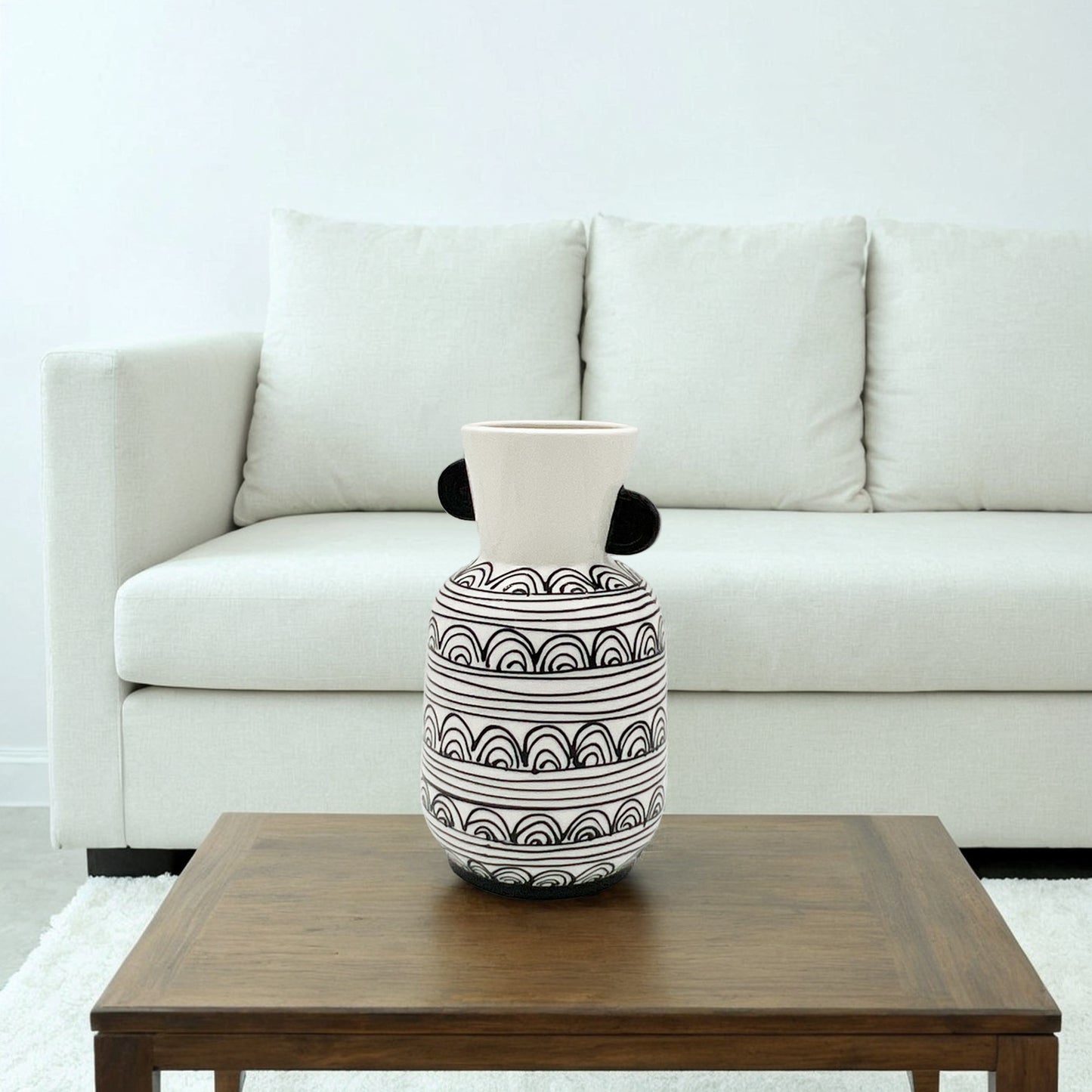 Ceramic White Abstract Design Vase Small