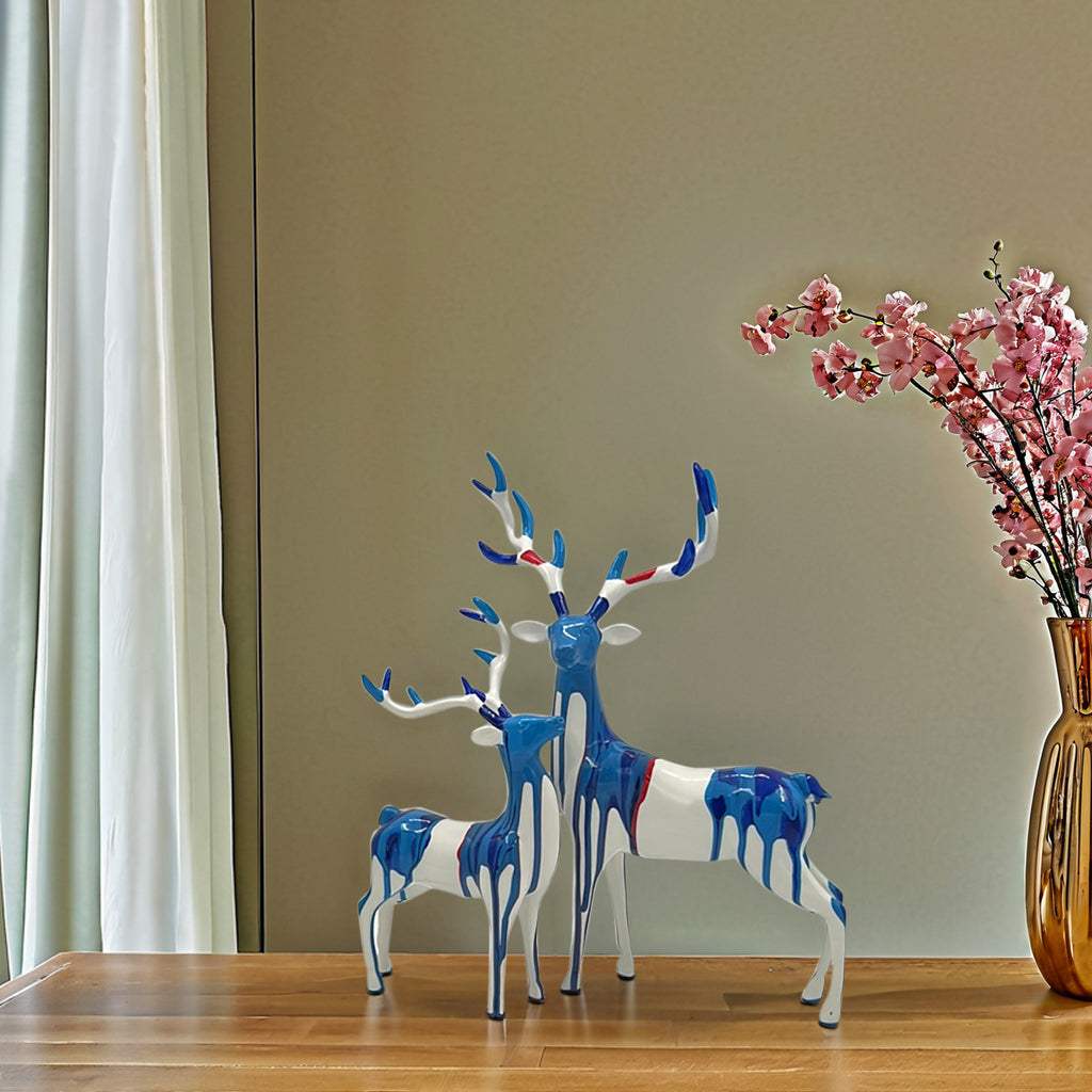 Polyresin Deer Set White And Blue