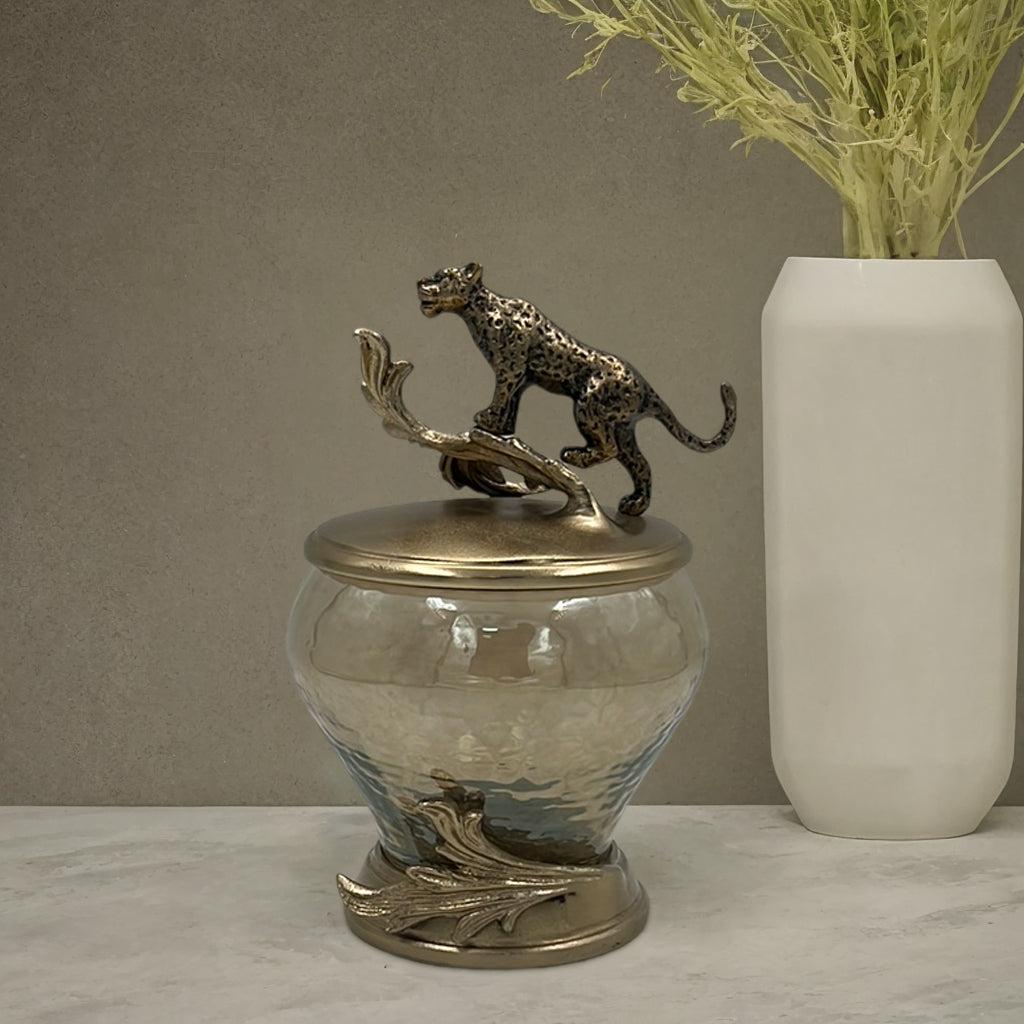 Leopard Glass & Metal Canister-Small