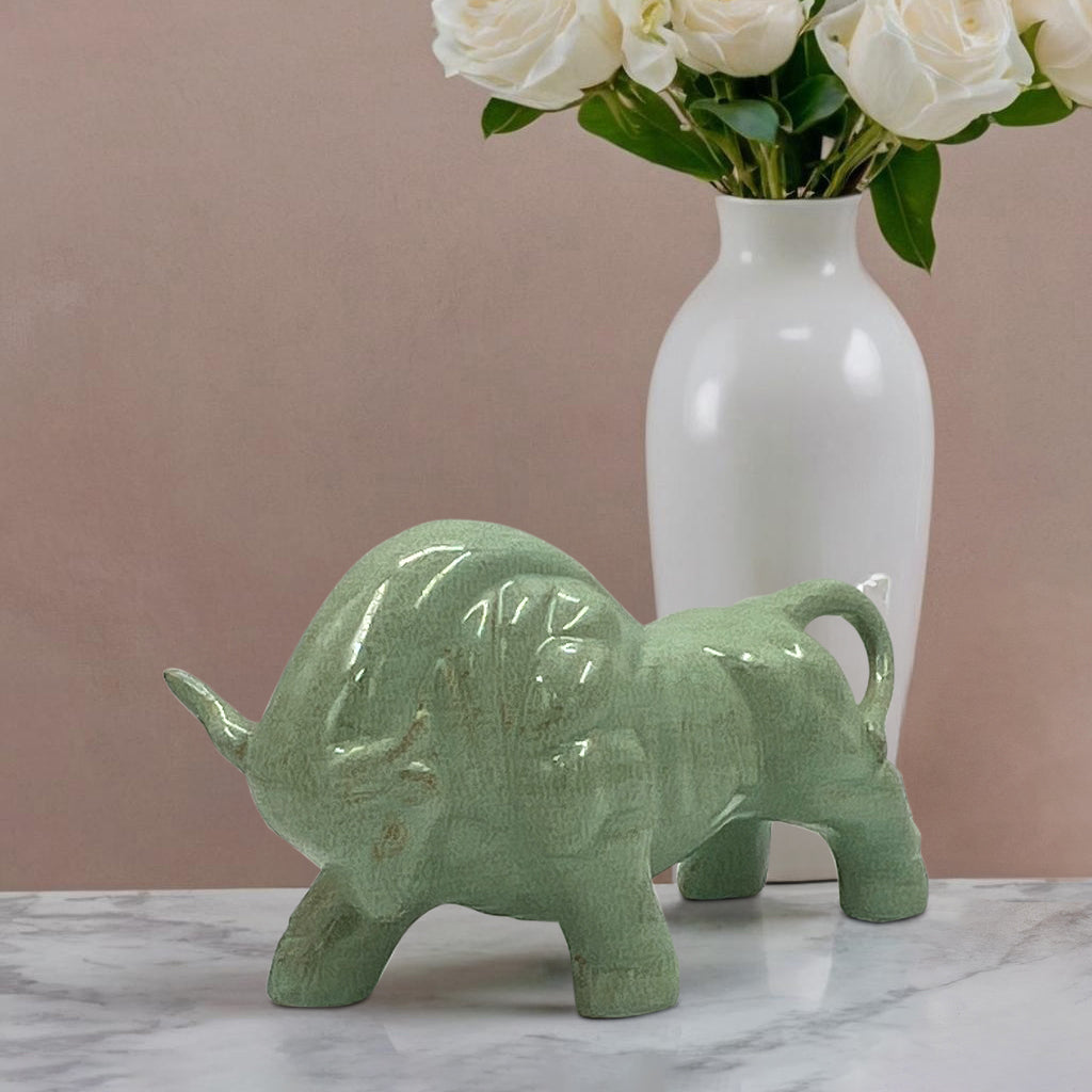 Ceramic Bull Figurine-Green