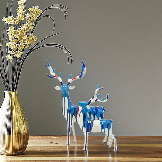 Polyresin Deer Set White And Blue