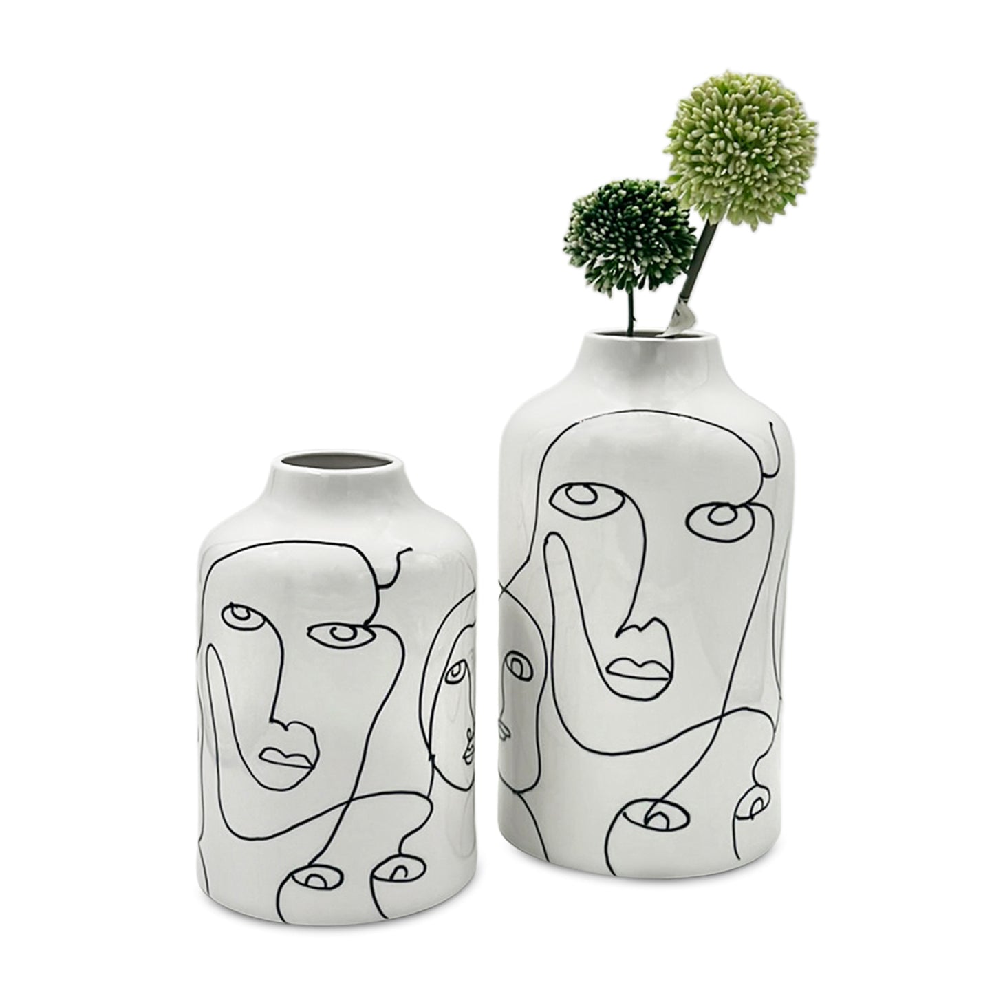 Abstract Lines Face Ceramic Vase Small