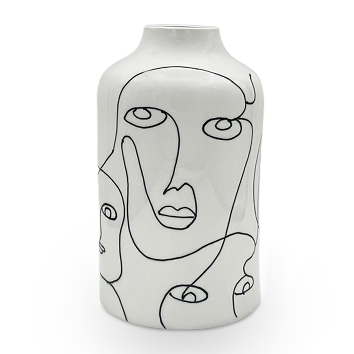 Abstract Lines Face Ceramic Vase Big